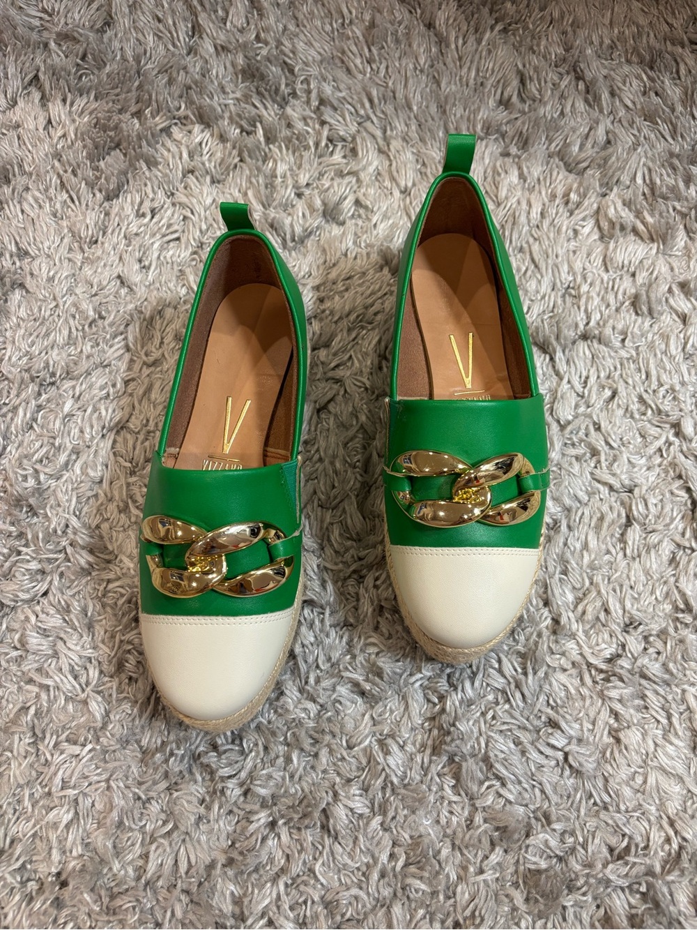 Vizzaro green leather espadrille loafers